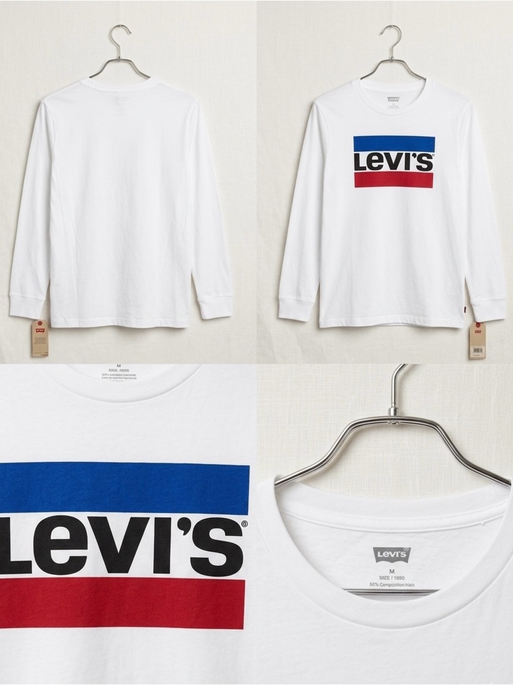 Levi's White Long Sleeve Tee with Blue and Red Logo